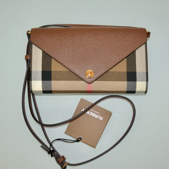 NWT BURBERRY HANNAH COCA HOUSE CHECK DERBY LEATHER CROSSBODY WALLET BAG … - Picture 4 of 11